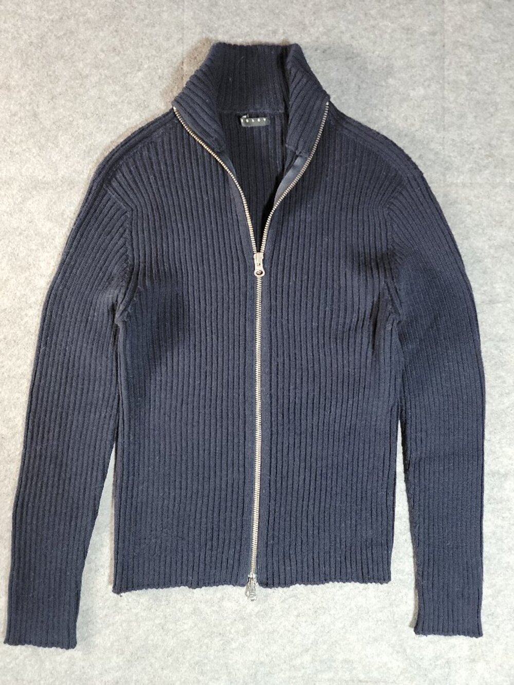 Vintage Y2K Sisley Made In Italy Black Ribbed Knit Full Zip Sweater Womens Small